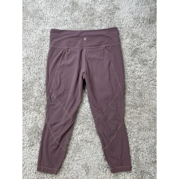 Athleta Leggings Womens Large Petite Purple Mesh High Rise Yoga Activewear Gym - Picture 8 of 11